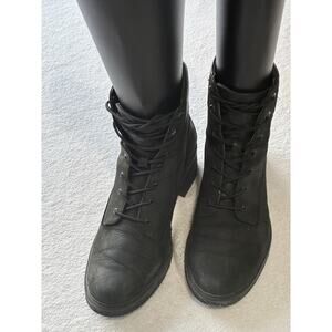 Timberland Brinda Lace Up Ankle Booties 8.5 Black Nubuck Leather Heeled A1JXI